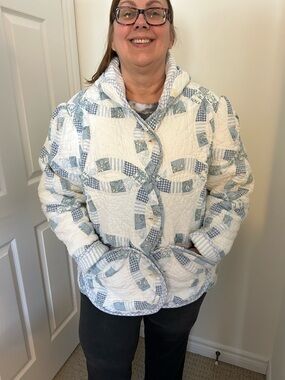 White and Blue Vintage Quilt Hand made Jacket